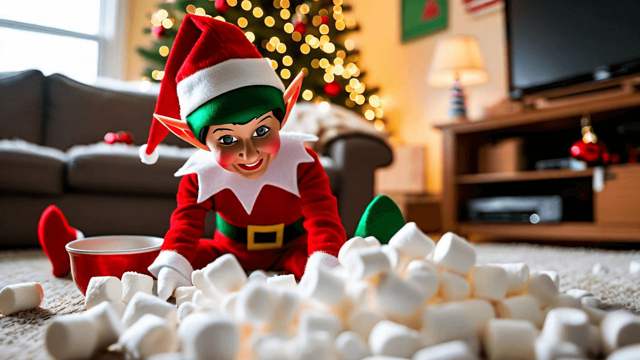 Marshmallow snowball fight aftermath