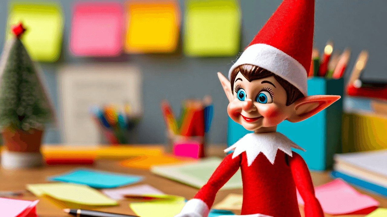 Elf on the Shelf: Sticky note office takeover